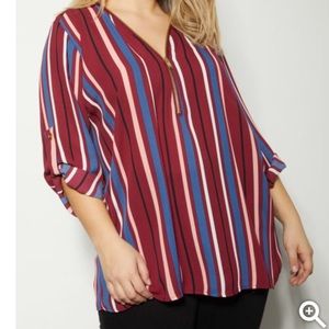 3x red and blue striped 3/4 sleeve blouse